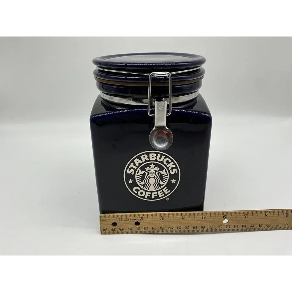 Starbucks Beehouse Cobalt Blue Coffee / Tea Canister With Silver Mermaid Logo
